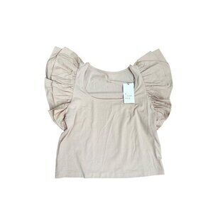 A New Day Beige Flutter Sleeve Top Womens S Cotton Blend Stylish